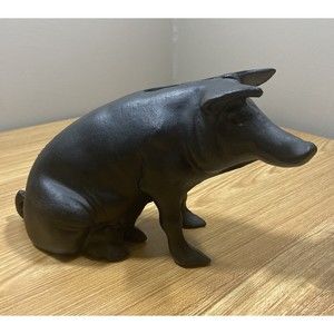 Vintage Cast Iron Sitting Pig Piggy Bank / Door Stopper Heavy NICE-Farm Animal